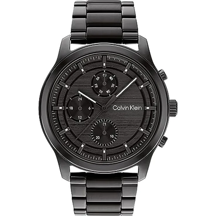 Calvin Klein Multi Zifferblatt Quarz Uhr für Herren mit Schwarzes Edelstahlarmband - 25200209