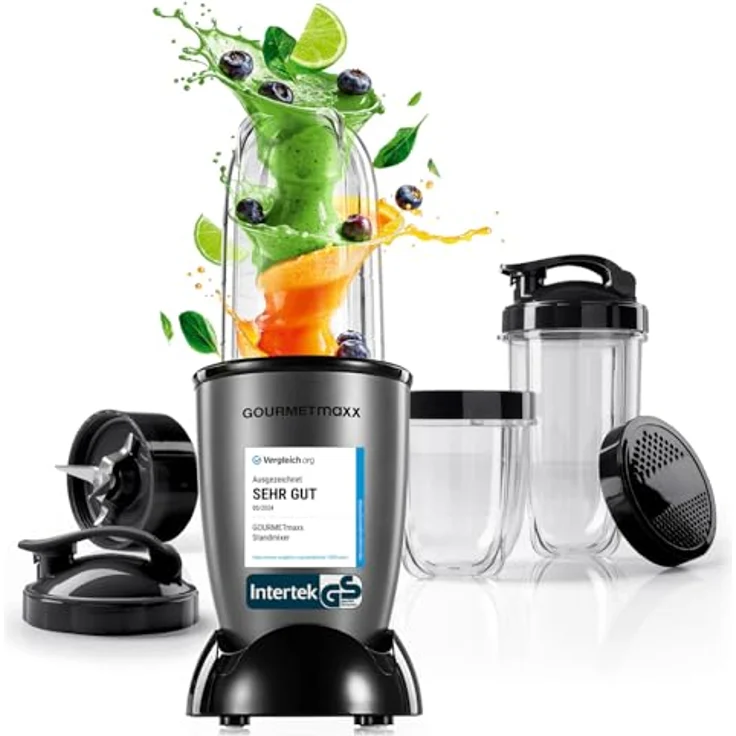 GOURMETmaxx Mr. Magic Power Pro Mixer 400 Watt, Standmixer mit To-Go Deckel, 3 Mixbechern & Zubehörset L für Smoothies und Shakes – Bild 1