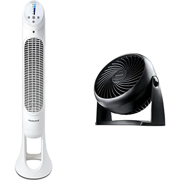 Honeywell HYF260E4 Quiet-Set Turmventilator & HT-900E Kraftvoller Turbo-Ventilator, schwarz & leise mit Fernbedienung und 5 Kühlstufen