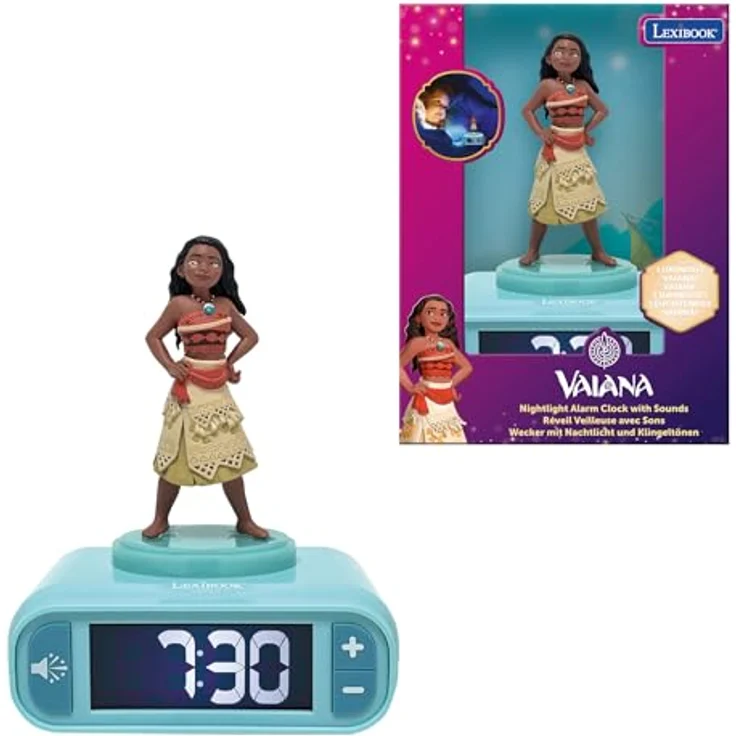 Lexibook Vaiana Nattljus Väckarklocka RL800VN, mit LCD-Bildschirm, 6 Melodien, Snoozefunktion, leuchtend – Bild 1