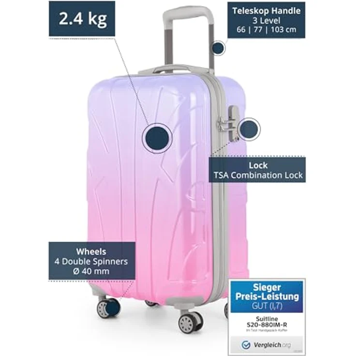 suitline Handgepäck Hartschalen-Koffer Trolley Rollkoffer, 55 cm, 34 Liter, PC glänzend, Gradient Design Sakura – Bild 3