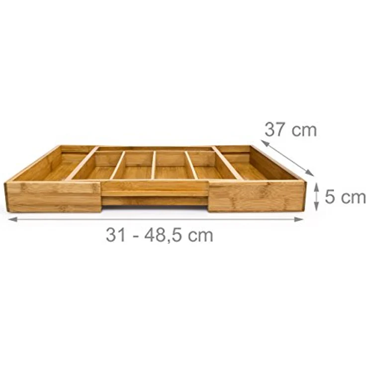 relaxdays Besteckkasten Besteckkasten Bambus ausziehbar, verstellbar mit 5 bis 7 Fächern, Natur – Bild 4