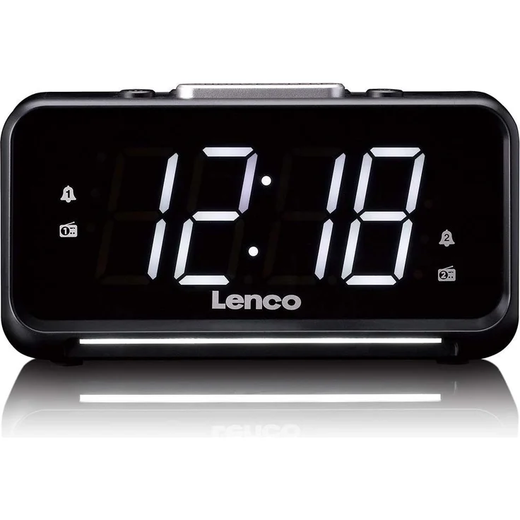 Lenco CR-28BK, FM-Radiowecker mit 1,2-Zoll-LED-Display, Schlummerfunktion, Nachtlicht und USB-Anschluss, schwarz