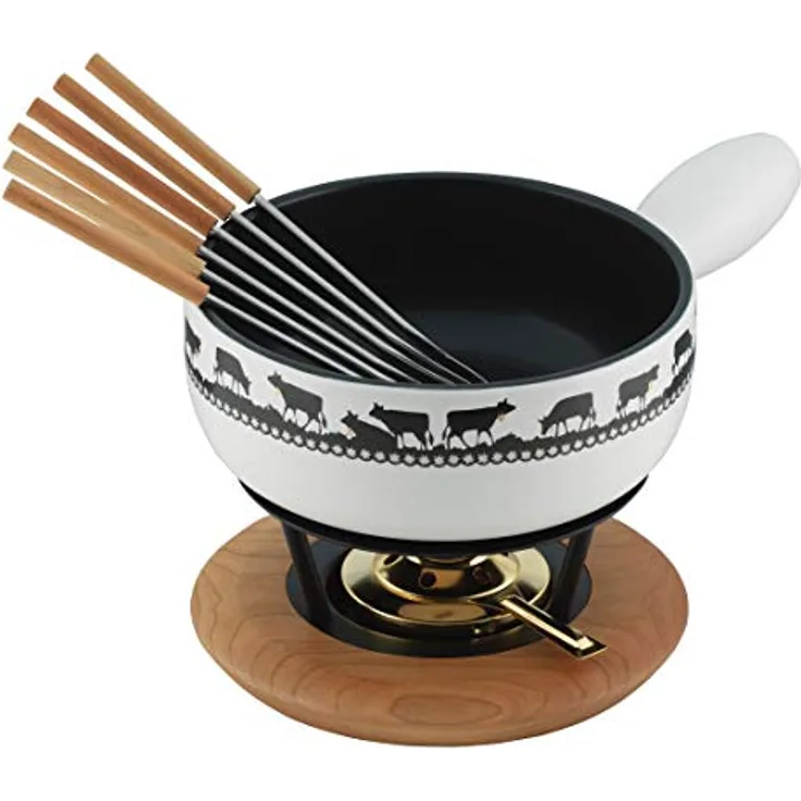KUHN RIKON Käsefondueset induktion, Goldglocke, 23 cm, weisser Ton, Ceramic