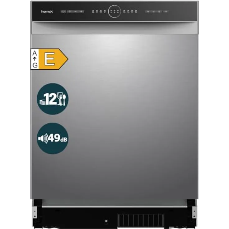 homeX GSBU6012AE Geschirrspüler 60 cm Unterbau, 12 Maßgedecke, 6 Programme, AquaStop, schwarz