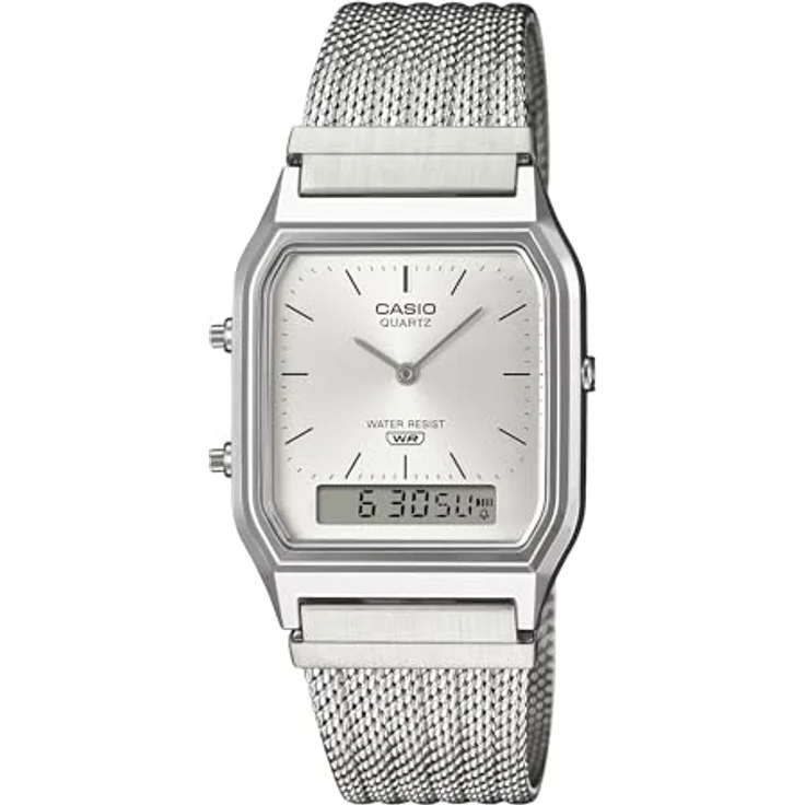 Casio Uhr Vintage Edgy Collection AQ-230EM-7A, Armbanduhr mit schmalem Gehäuse und analogen Zeigern, Silber/Blau – Bild 2