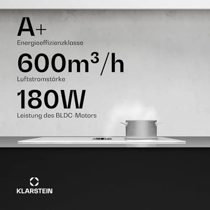 Klarstein AirJet FlexPro Induktionskochfeld mit integriertem Dunstabzug - A+ Energieeffizienz, 600 m³/h Abluft, 14 kW Leistung, 4 Flexzonen, leise 52 dB, Touch-Steuerung, Weiß – Bild 3