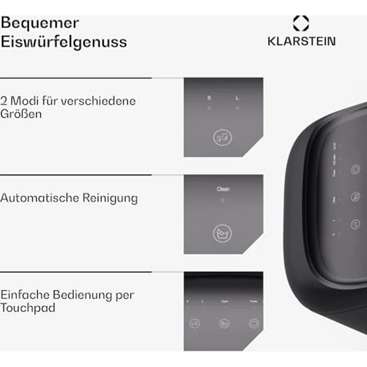 Klarstein SparkIce Eiswürfelmaschine, Elektrischer Eiswürfelbereiter mit 1,5 L Wassertank, kristallklare Eiswürfel, Touchpad-Bedienung – Bild 4