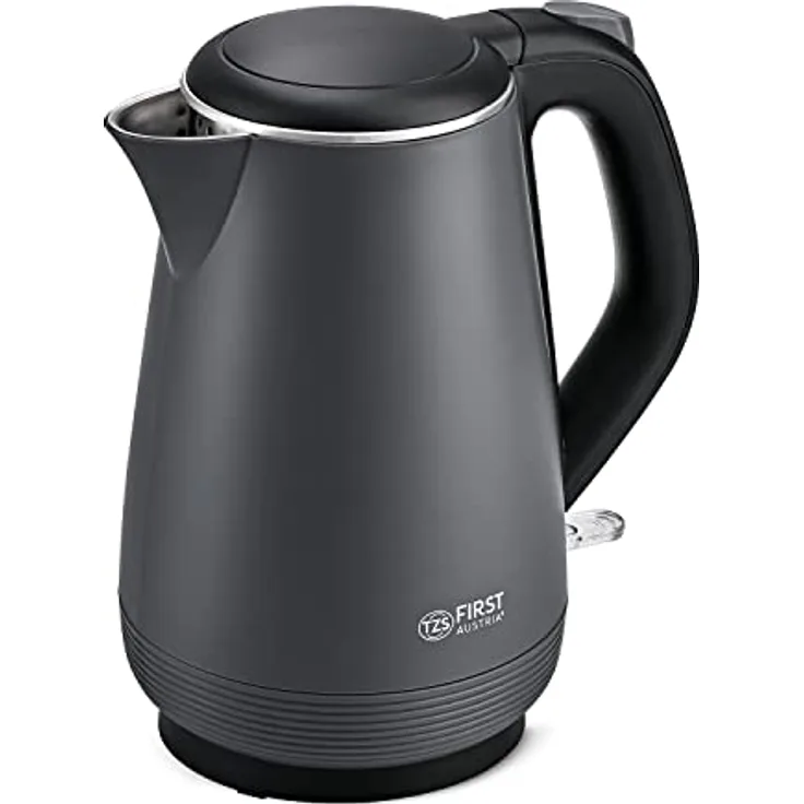 First Austria 5407-4-GR, Wasserkocher, 1000 Watt, 1 Liter, Wasserstandsanzeige, Abschaltautomatik, Trockengehschutz, Kunststoff, Edelstahl, schwarz