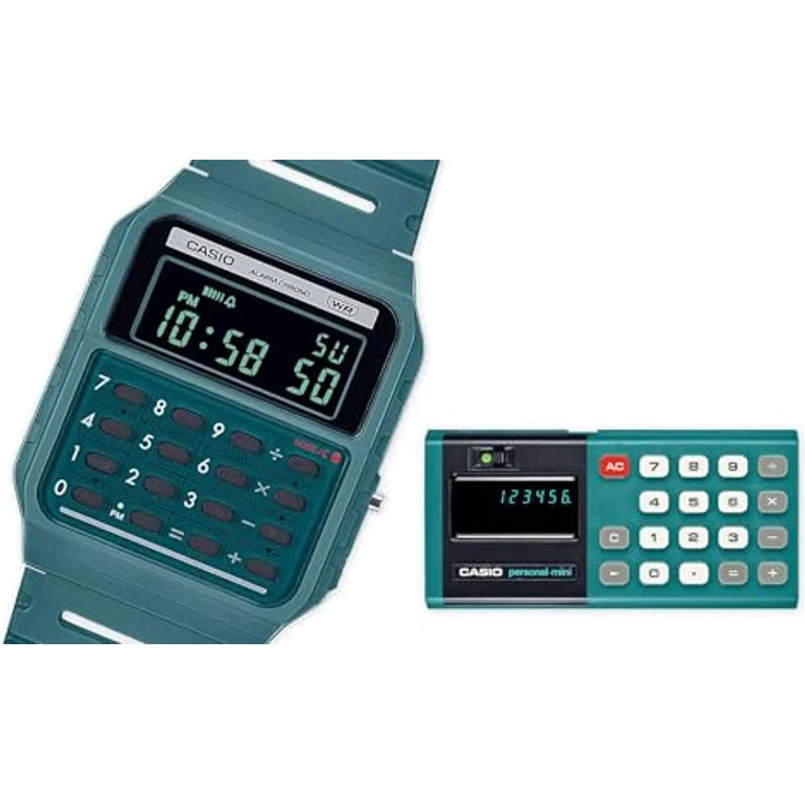 Casio Watch CA-53WB-3BEF, Digitaluhr mit Taschenrechner und grünem Kunststoffband – Bild 3