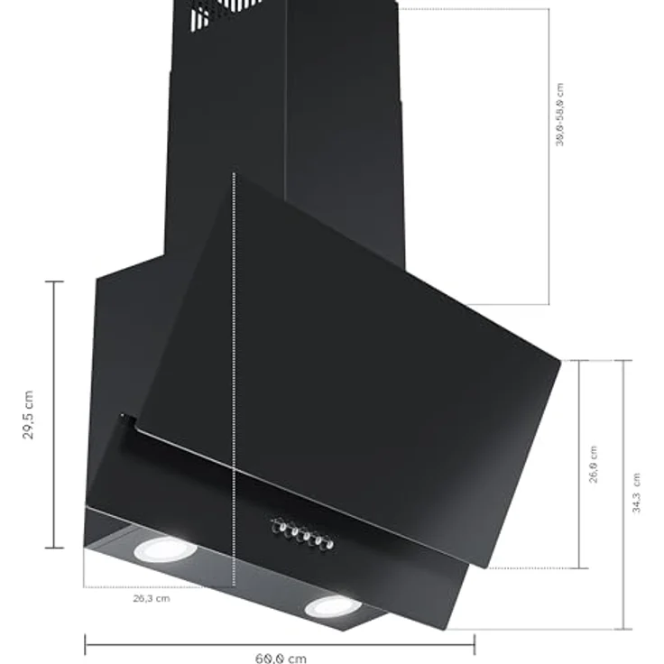 Heinrich´s HEINRICHS Dunstabzugshaube, 60cm Abluft/Umluft, 300m³/h Saugkraft, LED Beleuchtung, Aktivkohlefilter, 69W Leistung, Schwarz – Bild 2