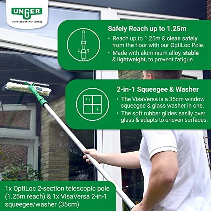 Unger Fensterreinigungs-Set 1.25 m (inkl. Fensterwischer, Verlängerungsstange, Mikrofasertücher, streifenfreie Reinigung) AK131 – Bild 6