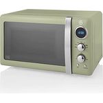 Swan Retro SM22030GNEU Digital Mikrowelle 20L, 5 Leistungsstufen, Auftaufunktion, 60 Minuten Timer, Tür mit Spiegeleffekt, 27cm Drehteller, Vintage Design, Grün, 800W