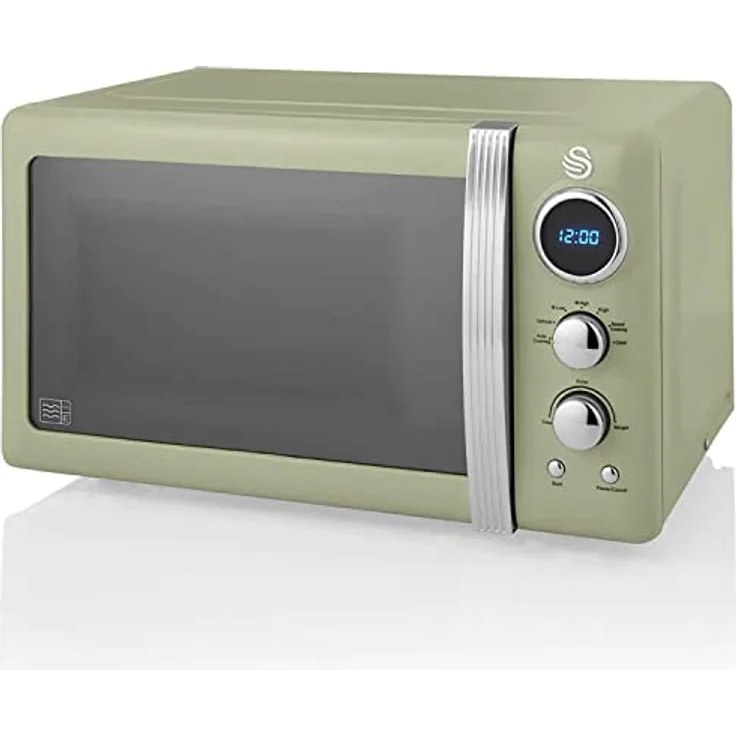 Swan Retro SM22030GNEU Digital Mikrowelle 20L, 5 Leistungsstufen, Auftaufunktion, 60 Minuten Timer, Tür mit Spiegeleffekt, 27cm Drehteller, Vintage Design, Grün, 800W – Bild 1