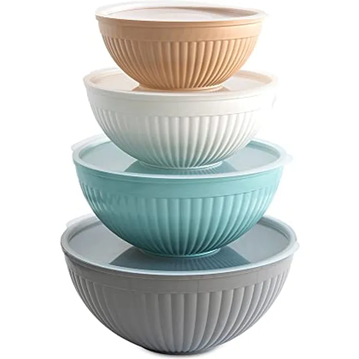 Nordic Ware Rührschüssel-Set, 8-teilig, Mikrowellengeeignet, Erdtöne, 7 Quart, BPA-frei, rutschfeste Unterseite