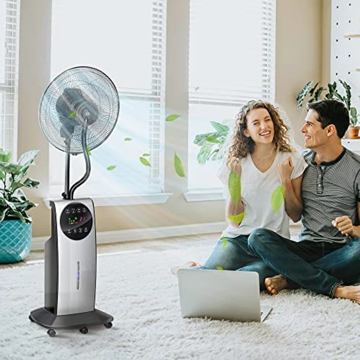HOMCOM Nebel Ventilator mit Sprühnebel, Standventilator mit Wasserkühlung, Fernbedienung, 90W Kühlventilator mit 3,1 L Wassertankkapazität, 3 Luftmodi, Schwarz - Preisvergleich – Bild 2