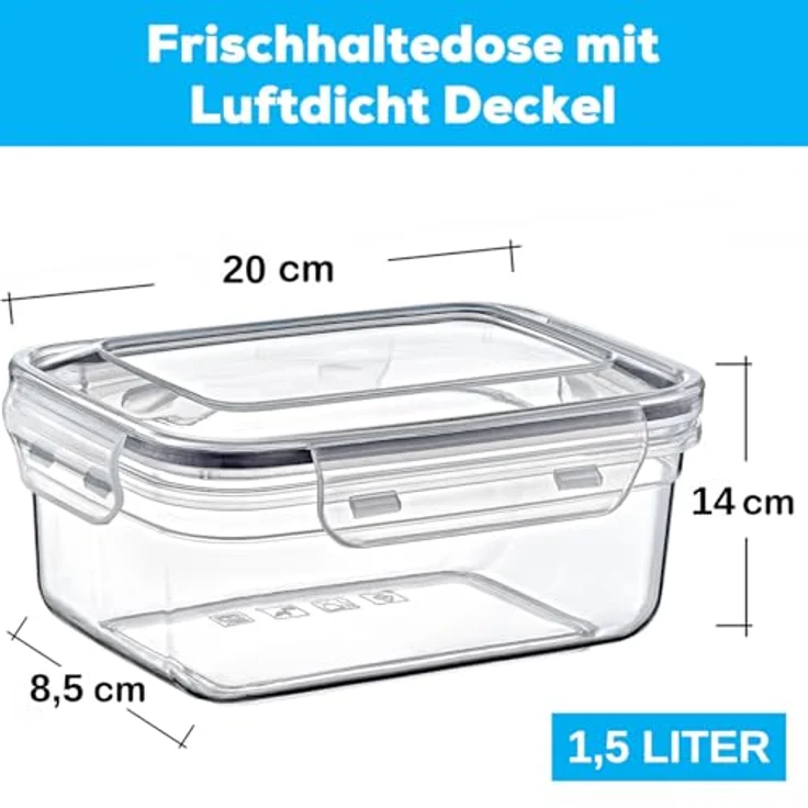 Centi 6er-Set Frischhaltedosen, 1,4L mit Clipverschluss, mikrowellen- und gefriergeeignet, spülmaschinenfest, platzsparend stapelbar – Bild 2