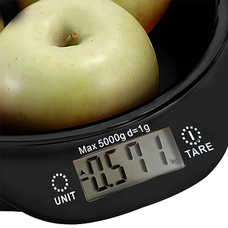 Retoo Küchenwaage mit Schüssel, bis 5 kg, Kochwaage mit abnehmbarer Schüssel zum Backen und Kochen, LCD-Display, Digitale Waage, Haushaltswaage mit großer Rührschüssel, Wiegeschsse Schwarz – Bild 2