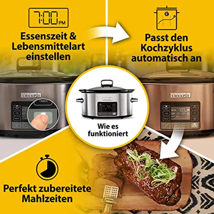 Crock-Pot CSC066X digitaler Schongarer, 240w, 5,6L ,Glasdeckel, Timer, Edelstahl, silber – Bild 6