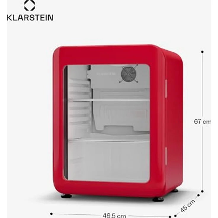 Klarstein Audrey Evo Getränkekühlschrank, 68 Liter, 67 cm hoch, Retro-Optik, energieeffizient, umkehrbare Tür, rot – Bild 7