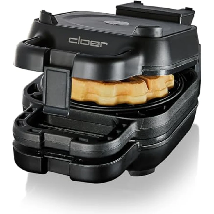 Cloer 6150 Waffelkucheneisen, Waffeleisen für gefüllte Waffeln, Mini Waffeln 11,5 cm Ø oder mit Abstandsring für XXL Füllungen, Antihaftbeschichtung, 800 W, schwarz – Bild 4