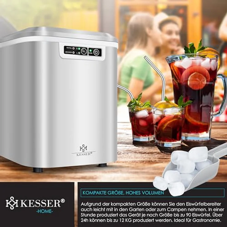 KESSER® Eiswürfelbereiter | Eiswürfelmaschine Edelstahl | Ice Maker | 12 kg 24 h | Zubereitung in 7 min | 2,2 Liter Wassertank | 2 Eiswürfel-Größen | LED-Display | Selbstreinigungsfunktion | Silber – Bild 5