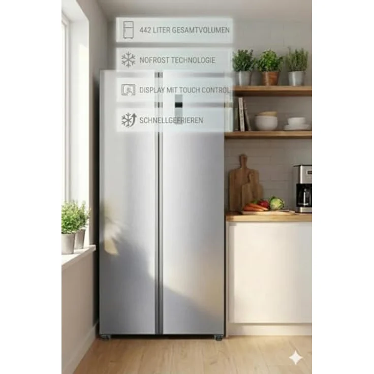 PKM SBS442ENFDIX, Side-by-Side Kühlgefrierkombination mit 442 Litern, NoFrost, Inox Design, Energieeffizienzklasse A – Bild 3