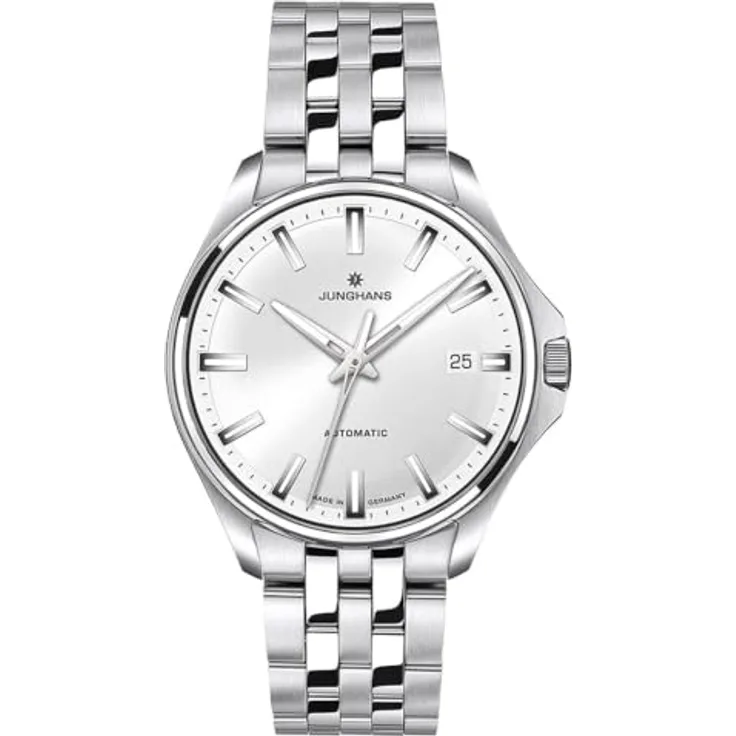 JUNGHANS Meister S Automatic, Damenuhr mit Edelstahlband, silberfarben, 36 mm, Kratzfest, Kalenderfunktion