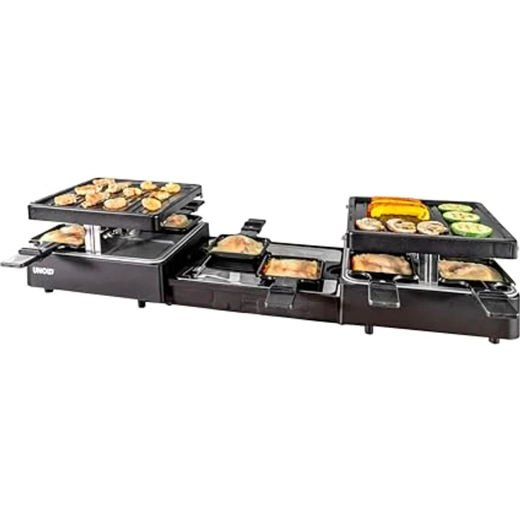 Unold 48755 Raclette Extendable, Party Grill für 8 Personen, 1.300 Watt Elektro-Tischgrill mit zwei separaten Grillflächen, Schwarz – Bild 2