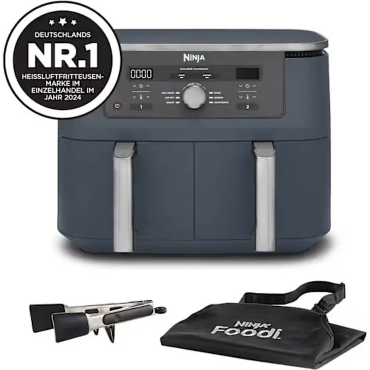 NINJA Heißluftfritteuse DZ400EUCYD, 2470 W, 9,5L Dual-Zone Heißluftfritteuse mit 6 Kochfunktionen in Cyber Space / Blau