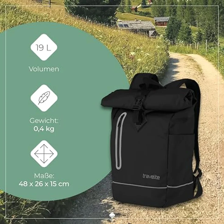 travelite BASICS Roll-Up Rucksack, wasserfestes Plane Material, atmungsaktive Rückwand, ideal für Wanderungen und Freizeit, in vielen Trendfarben erhältlich – Bild 3