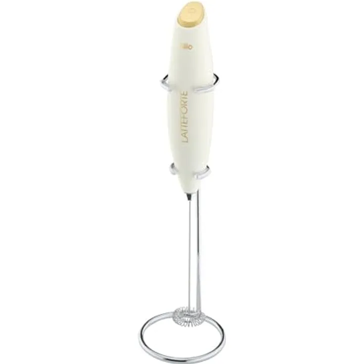 Cilio Milchaufschäumer LATTEFORTE, weiß matt - Perfekter Milchschaum, 16.000 U/min, inkl. Edelstahlständer und Batterien
