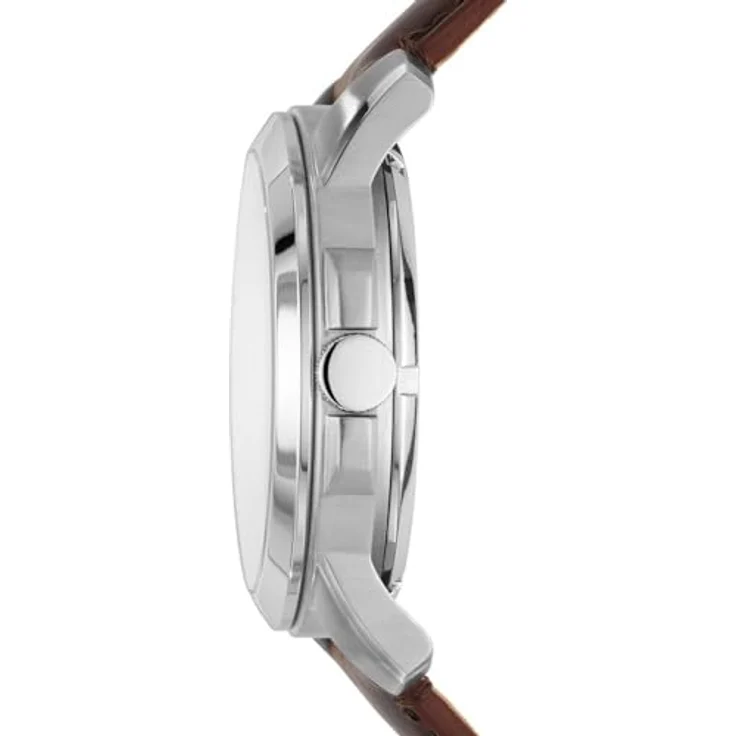 Fossil Herrenuhr Grant, mechanisches Automatikwerk, 45mm Silbernes Edelstahlgehäuse mit Lederarmband, ME3099 – Bild 2