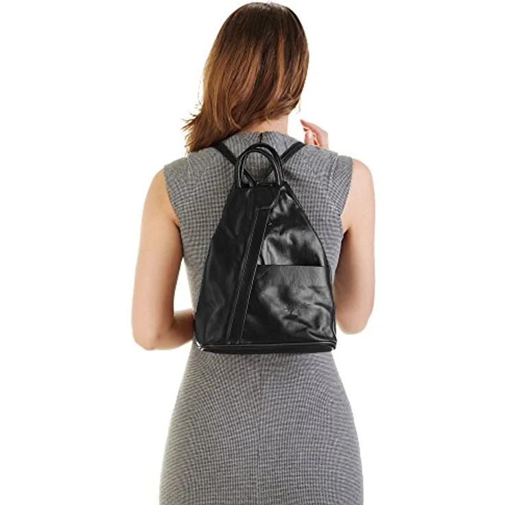 Samantha Look Cityrucksack, echt Leder, Made in Italy, kompakte Größe, verstellbare Schulterriemen, verstärkter Boden – Bild 2