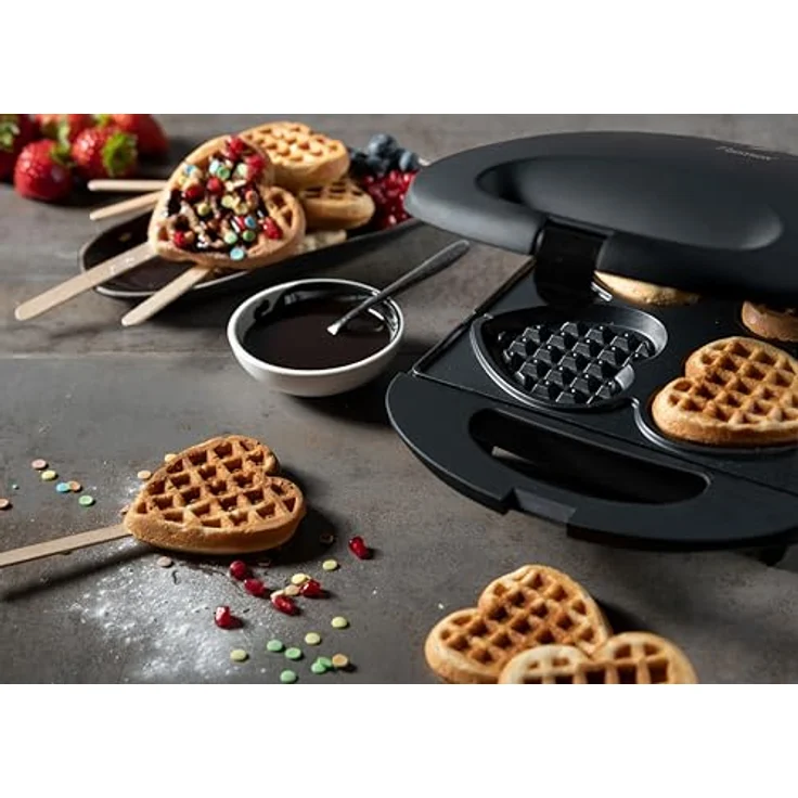 Bestron Waffeleisen für Herzwaffeln am Stiel, Waffelmaker mit Antihaftbeschichtung für Herzform-Waffeln, Herzwaffeleisen ideal für Kindergeburtstage, Ostern & Weihnachten, Farbe: Schwarz – Bild 4