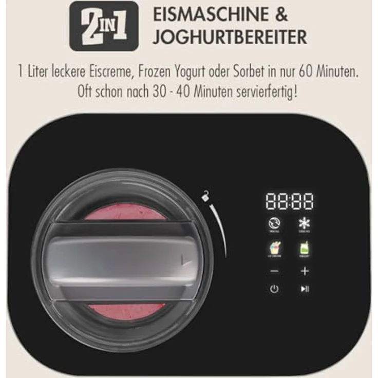 GASTROBACK Mini Eismaschine 2-in-1 mit Kompressor, 100 Watt, Eiscreme- und Joghurtmaschine für Zuhause, gleichmäßige Rührleistung, automatische Kühlfunktion, kompaktes Design – Bild 4