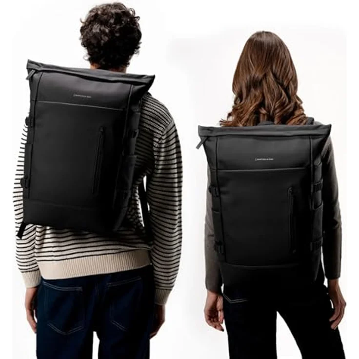 Kapten & Son Helsinki Pro Backpack, Rucksack mit gefüttertem Laptopfach und wasserabweisendem Material, All Black – Bild 3