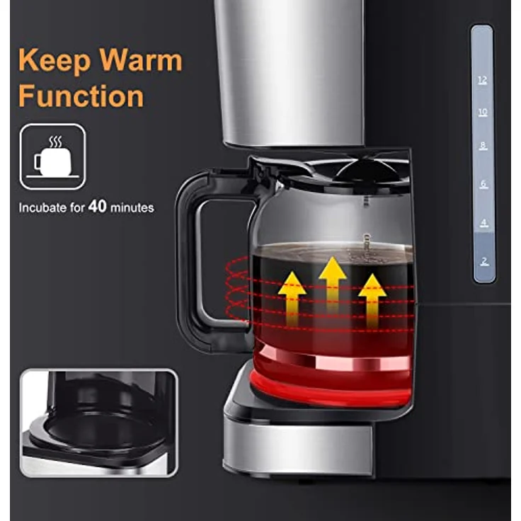 Taylor Swoden Darcy, 950W Kaffeemaschine mit Timer, 1.5L für 12 Tassen, Abschaltautomatik, Tropf-Stopp, wiederverwendbarem Filter, BPA-frei, Schwarz, 2 Stück – Bild 4