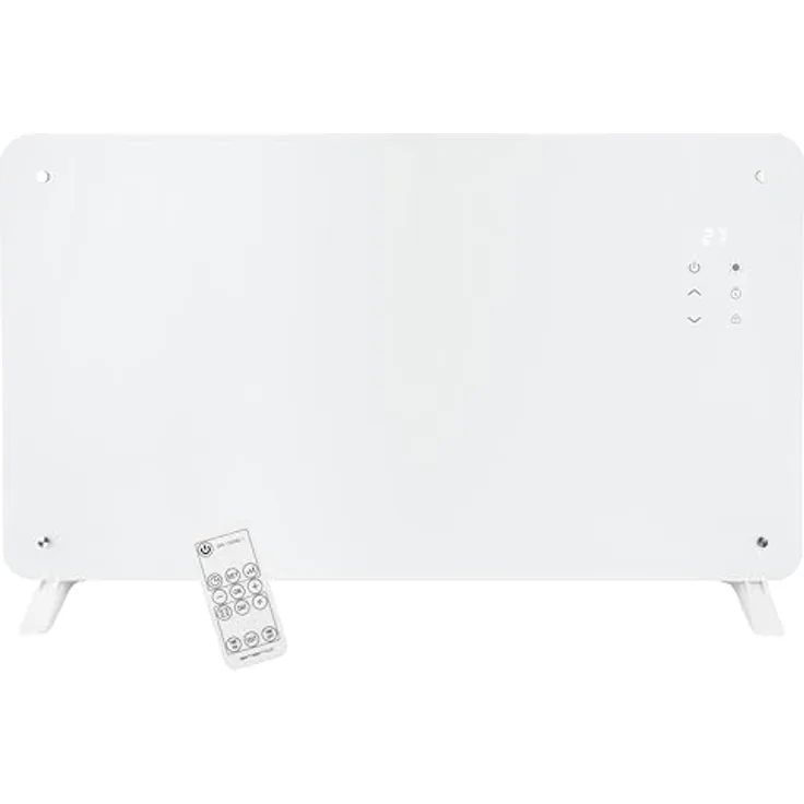EMERIO Glaskonvektor GR-133080.1, Elektroheizkörper mit 2000 Watt, 76,5x47cm, Fernbedienung, LED Display, Thermostat 10-35°C, 24h Timer, IP24, Stand- oder Wandgerät