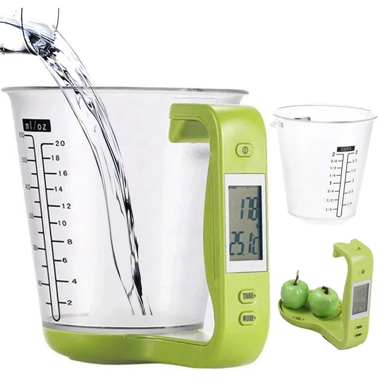 Senmudi Digital Küchenwaage mit abnehmbarem Messbecher, LCD-Display, präzises Wiegen bis 1 kg mit 1 g Genauigkeit, unkomplizierte Reinigung, kalibriert für Gramm, Milliliter, Tassen und mehr, kompakte Größe