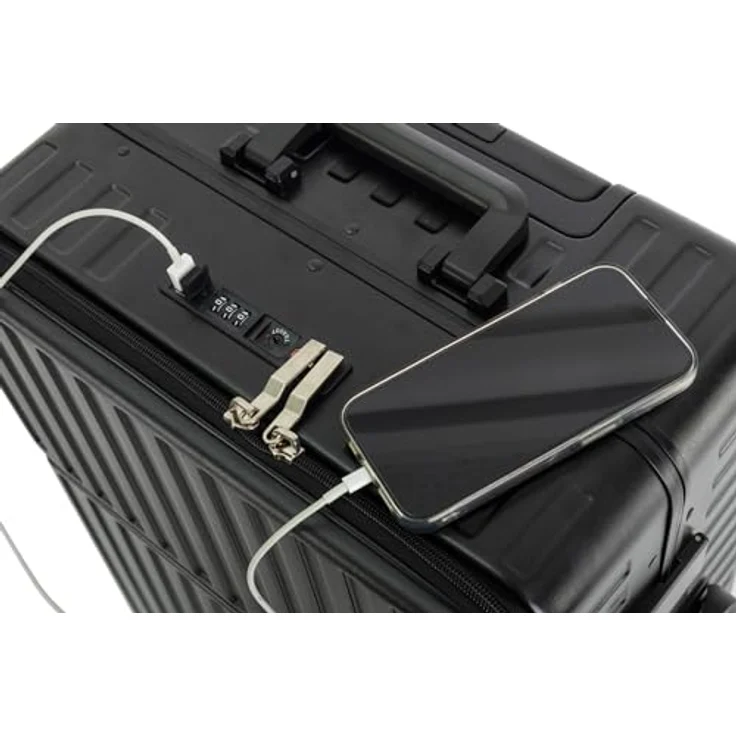 Travelhouse Roma Reisekoffer mit USB & Getränkehalter, Hartschale, Alu-Rahmen, Extrafach, 2xTSA, 65x40x25 cm, Grün – Bild 3