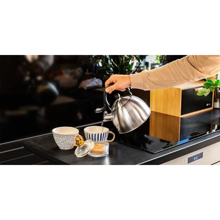 Teesa Edelstahl Wasserkocher mit Pfeife TSA0153, 1,8L, für Induktion und Gas, kühlgriff, gebürstete Oberfläche – Bild 9