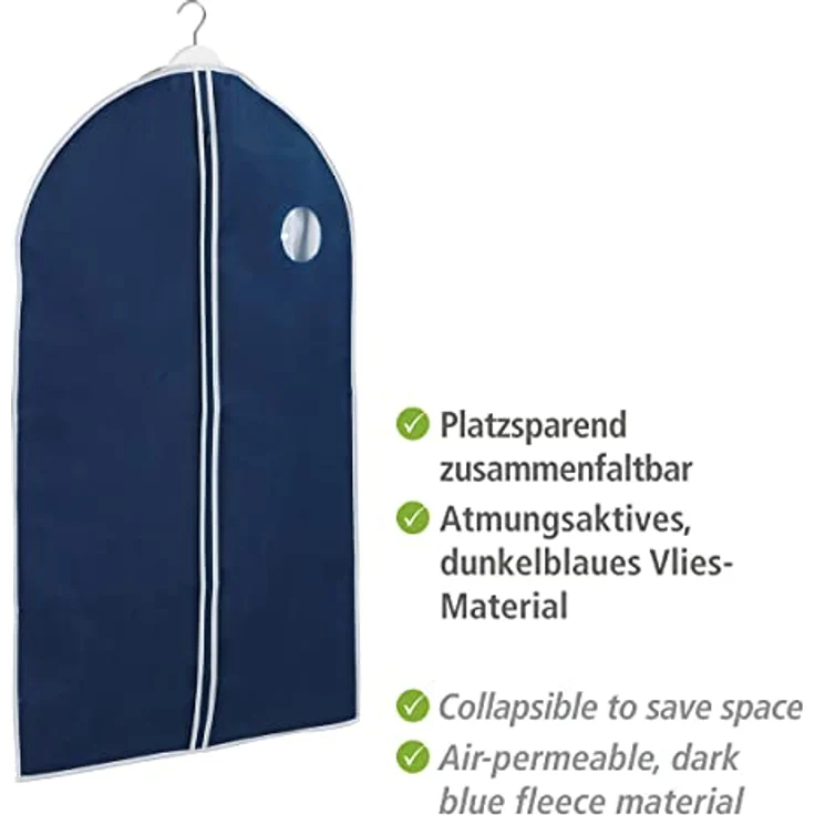 WENKO Kleidersack Air, 60x100 cm, Navy, mit Sichtfenster und Reißverschluss, atmungsaktiv, schützt vor Motten, Staub & Schmutz – Bild 4