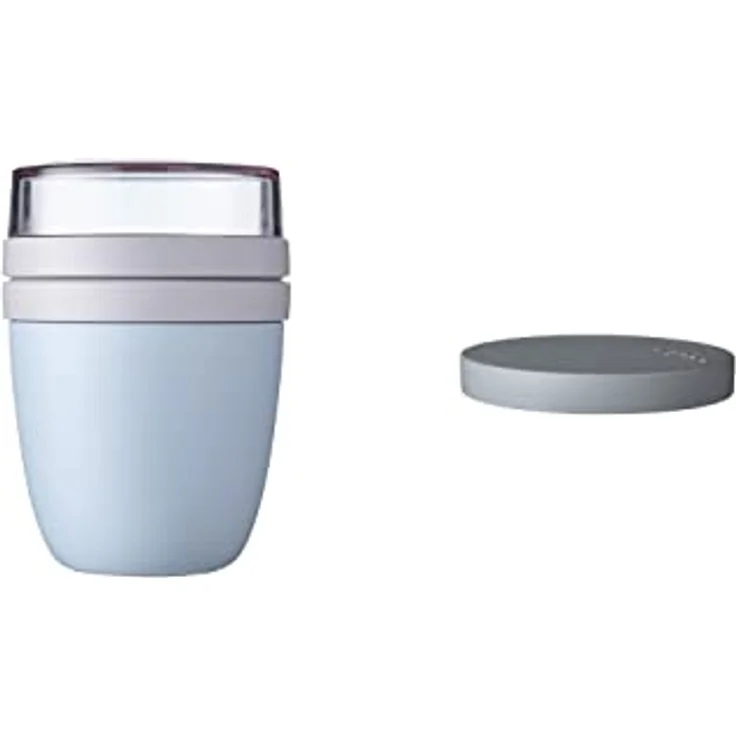 Mepal Lunchpot Switch Ellipse, Auslaufsicherer Müslibecher mit 2 Behältern, für Mikrowelle und Gefrierschrank, Old Nordic Blue – Bild 1