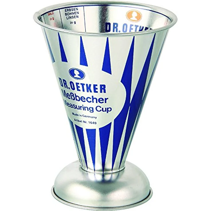 Dr. Oetker Messbecher Nostalgie, Messkanne aus Weißblech, trichterförmiger Messbecher mit vielfältiger Skalierung aus der Serie ''Modern Baking - Retro Design'' (Maße: Ø11x14,5 cm), Menge: 1 Stück – Bild 2