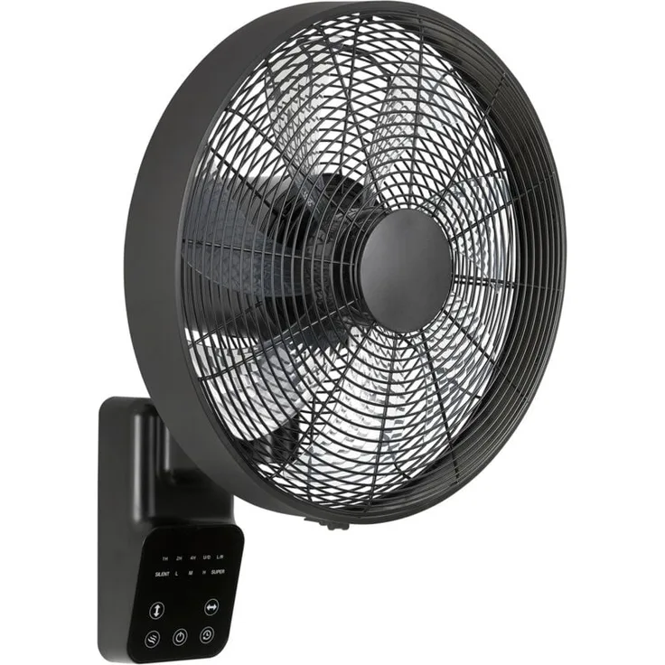 Kaiserkraft Airos Eco Design Wall ii, Wandventilator in Schwarz mit 5 Stufen, Oszillation und Timerfunktion