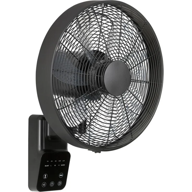 Kaiserkraft Airos Eco Design Wall ii, Wandventilator in Schwarz mit 5 Stufen, Oszillation und Timerfunktion