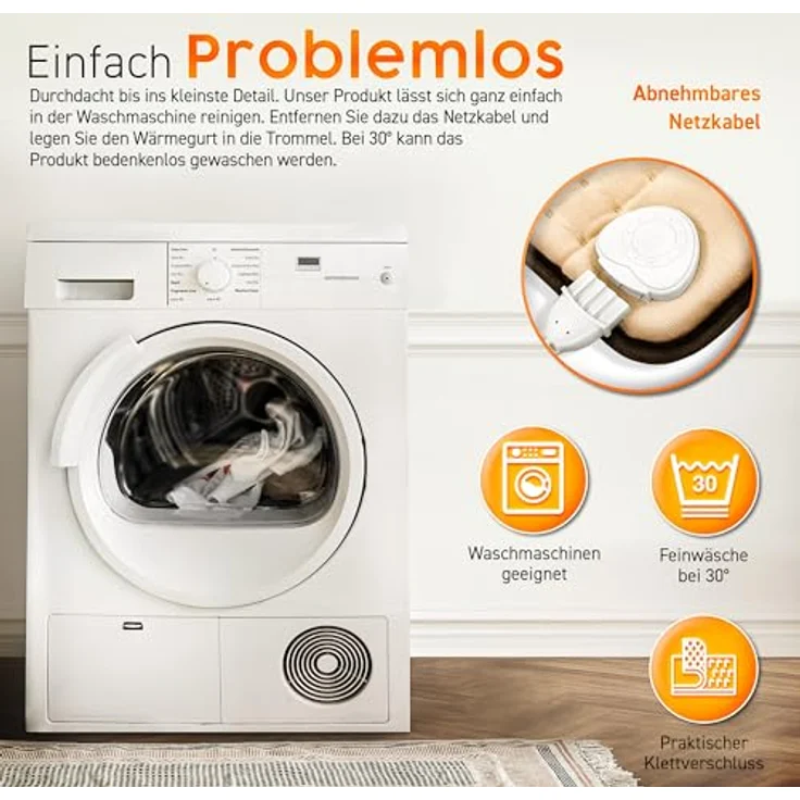 sinnlein Heizkissen elektrisch Beige für Bauch und Rücken Heizgürtel mit 3 Temperaturstufen & Abschaltautomatik Wärmegürtel mit verstellbarem Band und Klettverschluss – Bild 3