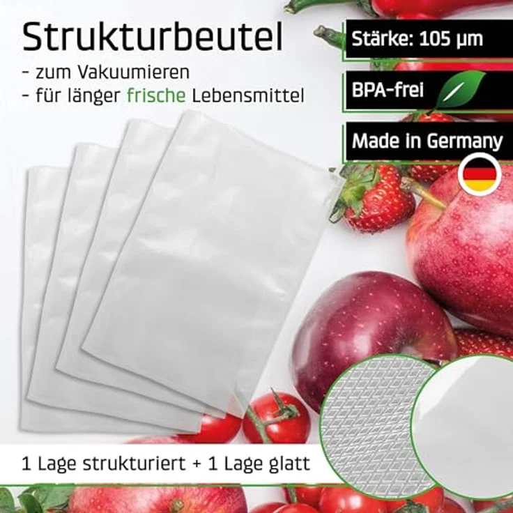 CASO Strukturrollen, 30 x 600 cm - 2 Rollen, für alle Balken Vakuumierer & Folienschweißgeräte, BPA-frei, stark & reißfest ca. 105µm, stabile Schweißnaht, Sous Vide geeignet – Bild 2