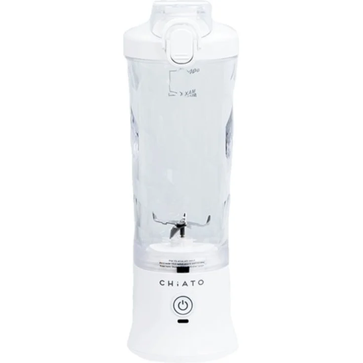 CHiATO BlendPLAY Travel Blender, tragbarer Akku-Smoothie-Maker mit 600 ml Fassungsvermögen, Weiß, USB-C Ladeanschluss, Mix- & Pulse-Modus
